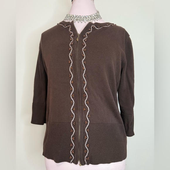 Christopher & Banks Brown Cardigan with Beaded Trim in size XL - Picture 1 of 12
